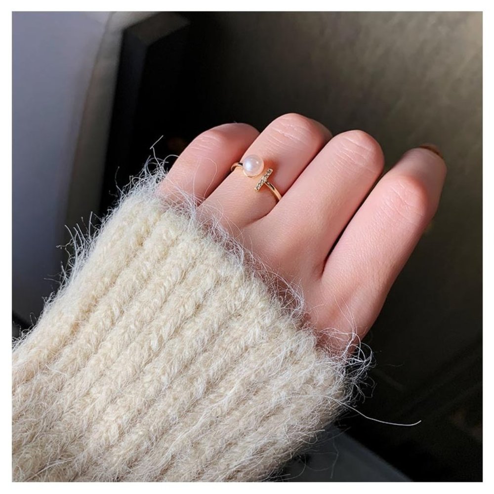 Korean Fashion T-shaped Pearl Opening Rings For Woman Gothic Jewelry Party Girl
